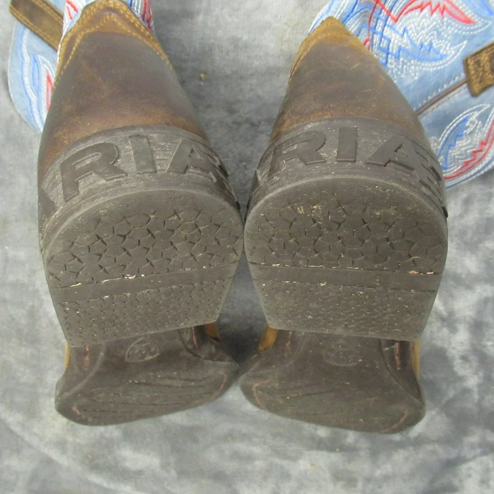 Ariat Kids Boots 2.5 Brown Blue Red Double Kicker‎ Stitching Western Square Toe